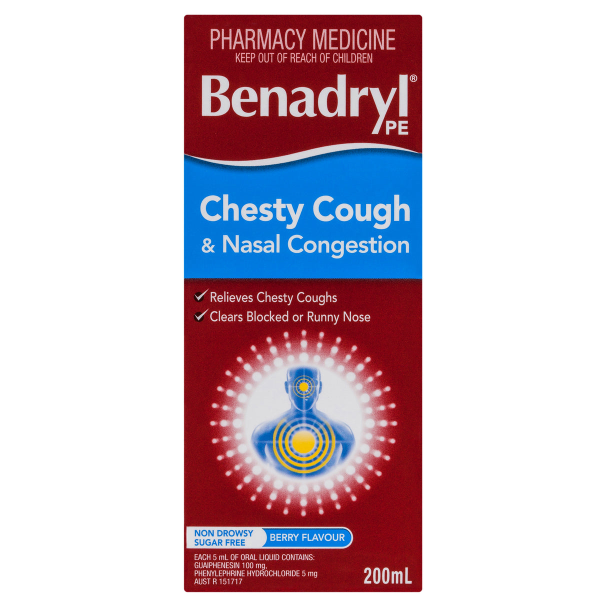 Benadryl PE Chesty Cough and Nasal Congestion Medicine 200 mL