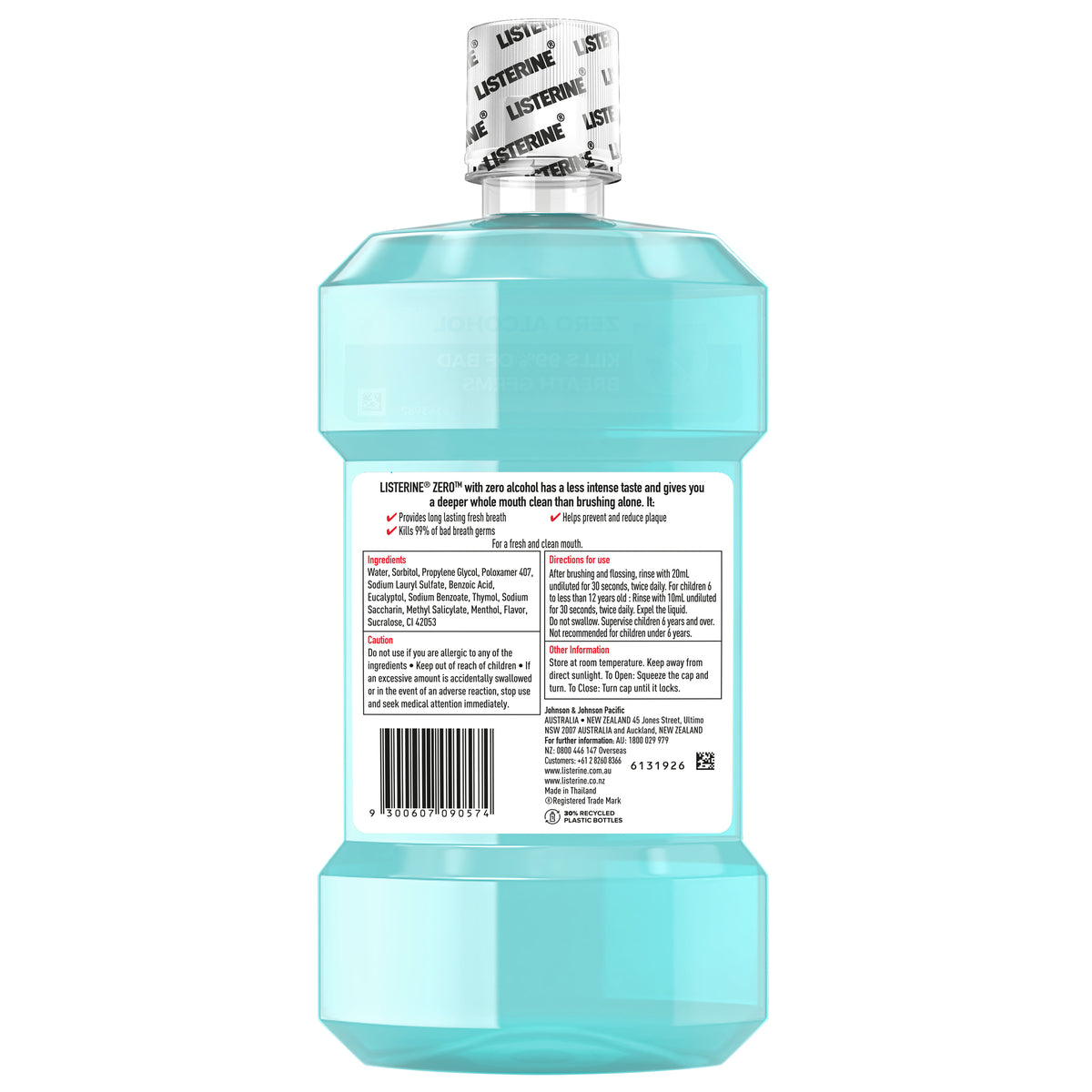 Listerine Zero Alcohol Antibacterial Mouthwash Less Intense Taste 500mL