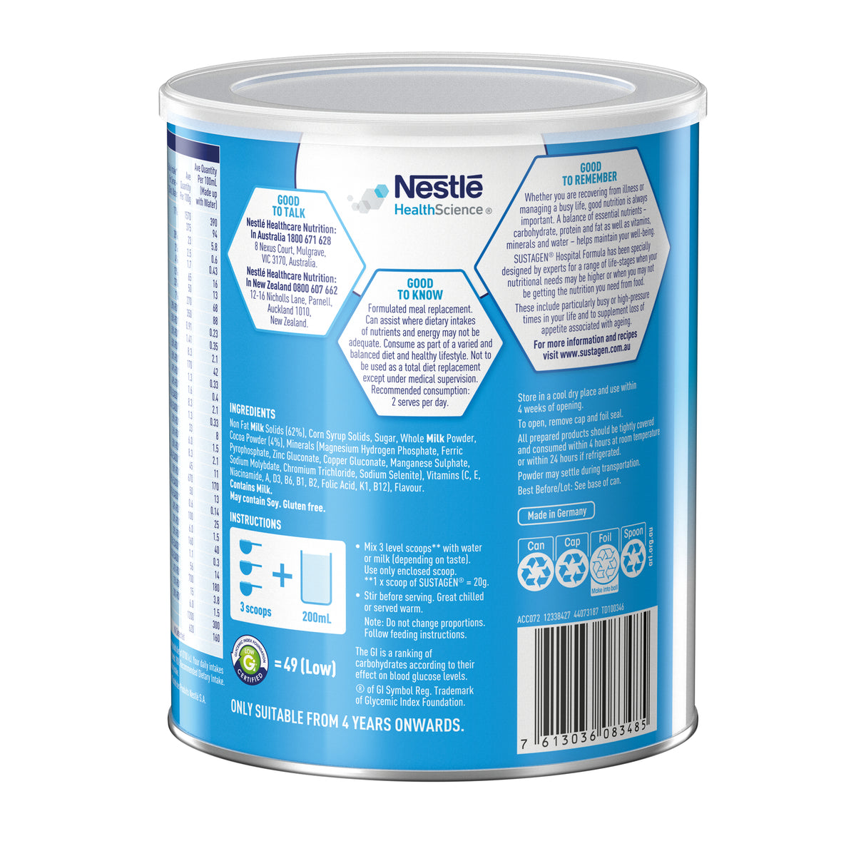 SUSTAGEN® Hospital Formula Chocolate 840g