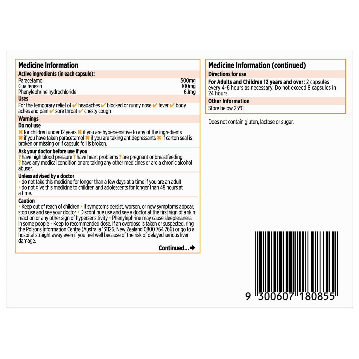 Codral Cold & Flu +Mucus Cough Capsules 48s