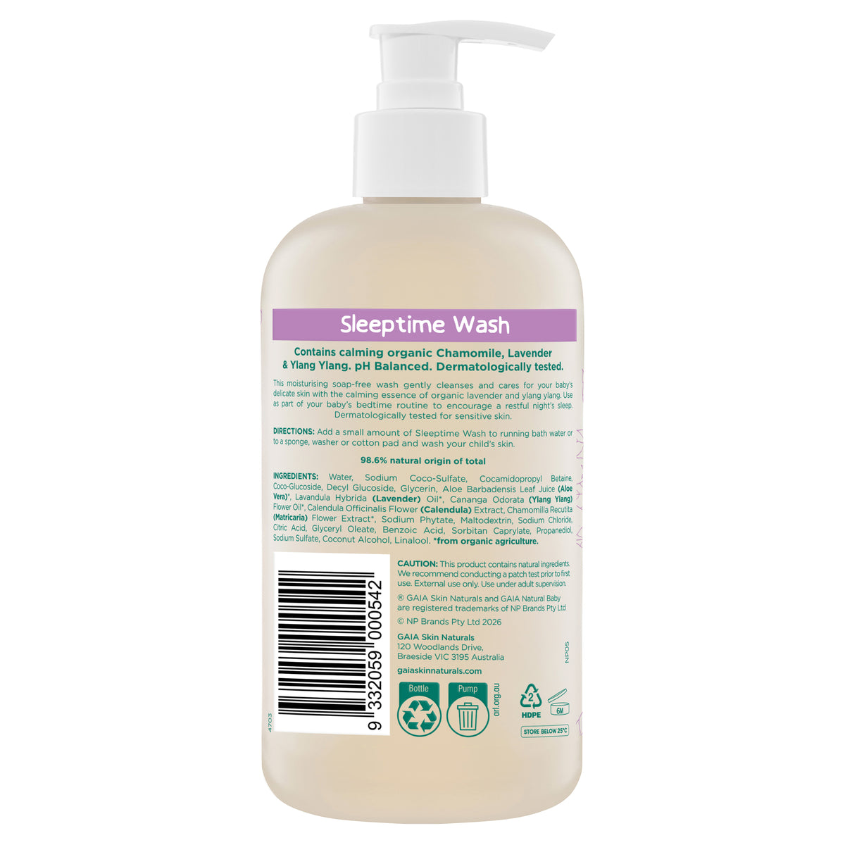 GAIA Baby Sleeptime Bath Wash 500ml