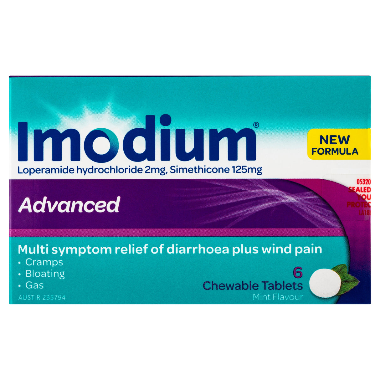 Imodium Advanced Diarrhoea Plus Wind Pain Chewable Tablets Mint Flavour 6 Pack