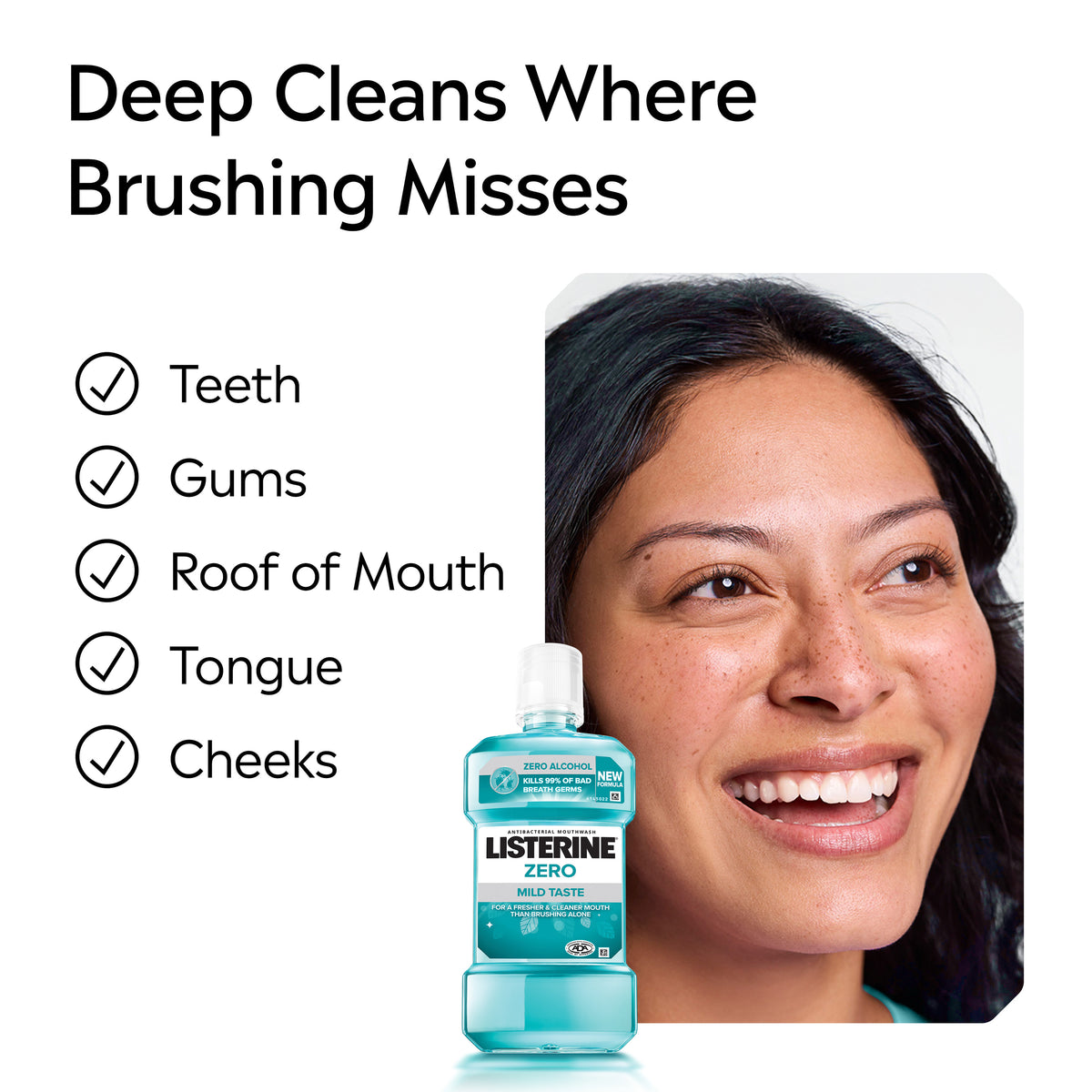 Listerine Zero Alcohol Antibacterial Mouthwash Less Intense Taste 1L