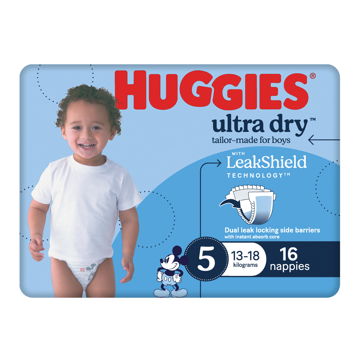 Huggies Ultra Dry Nappies Boys Size 5 (13-18kg) 16 Pack