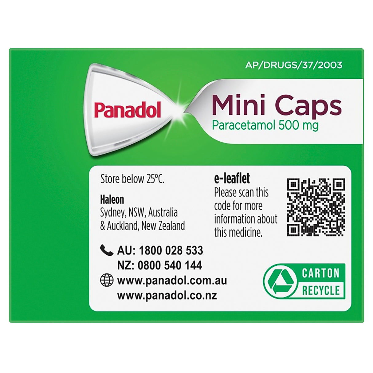 PANADOL Mini Capsule 500mg Paracetamol Capsule 96s