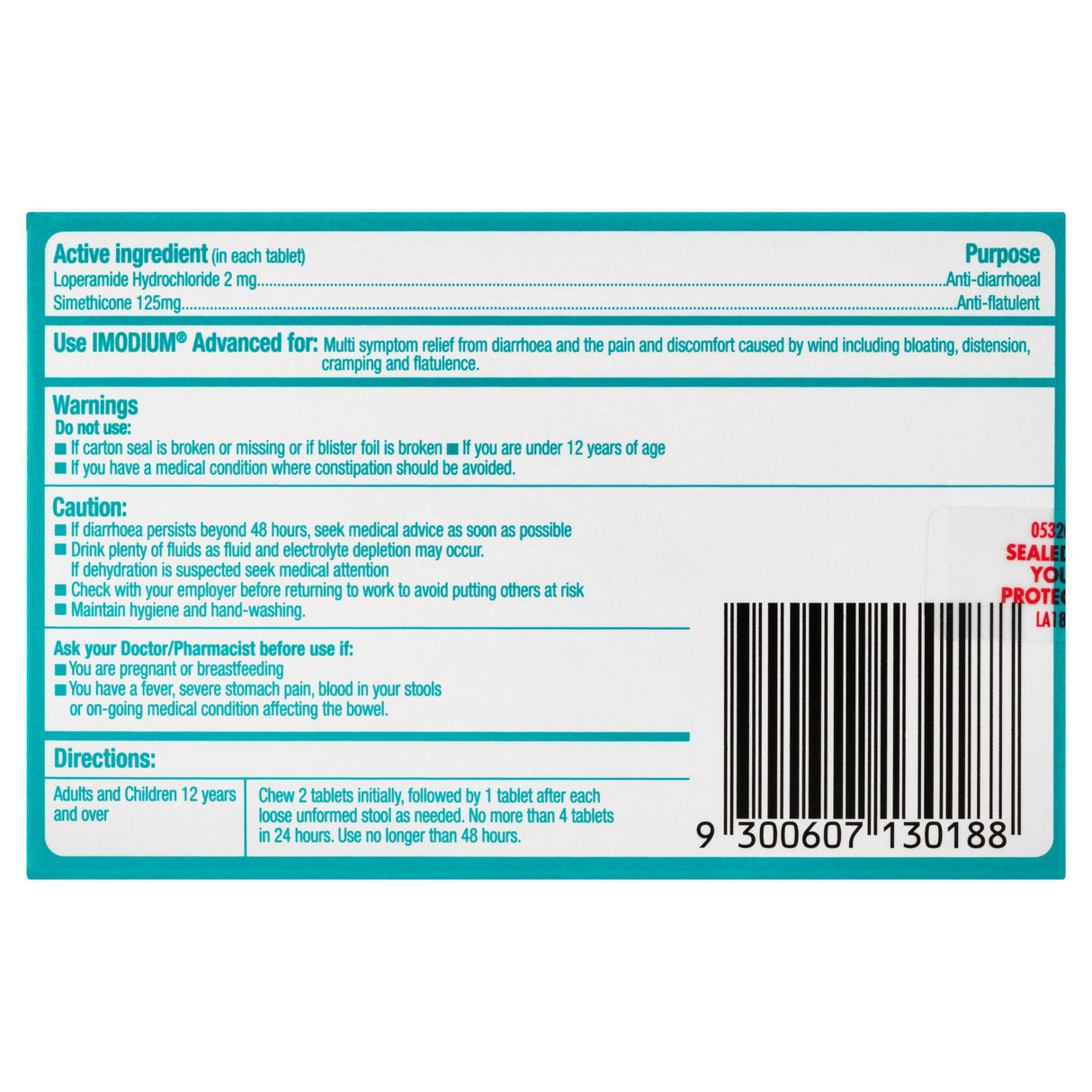Imodium Advanced Diarrhoea Plus Wind Pain Chewable Tablets Mint Flavour 6 Pack