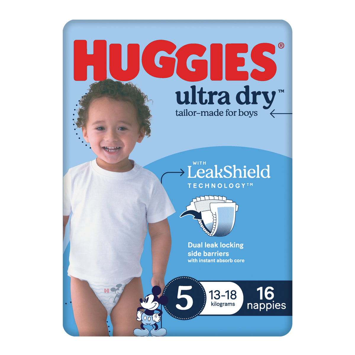 Huggies Ultra Dry Nappies Boys Size 5 (13-18kg) 16 Pack