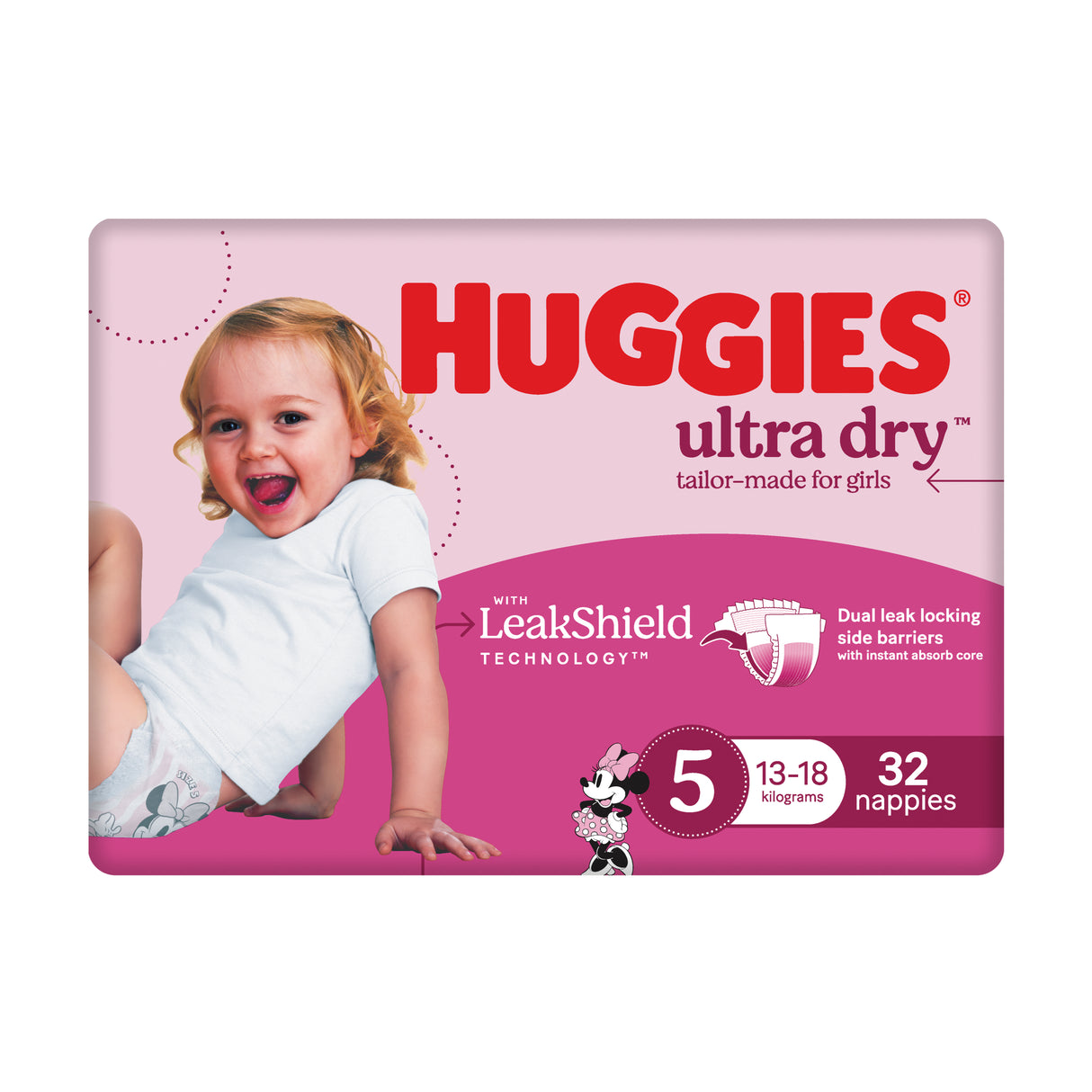 Huggies Ultra Dry Nappies Girls Size 5 (13-18kg) 32 Pack