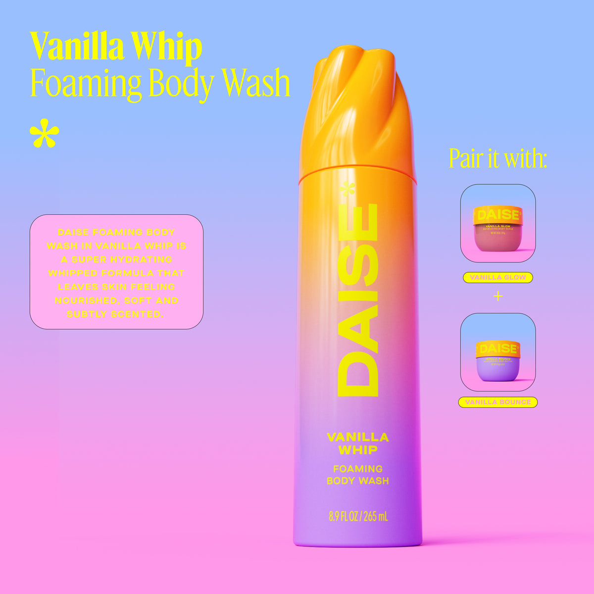 DAISE Foaming Body Wash in Vanilla Whip, 8.8 oz/ 250 g / 265 mL