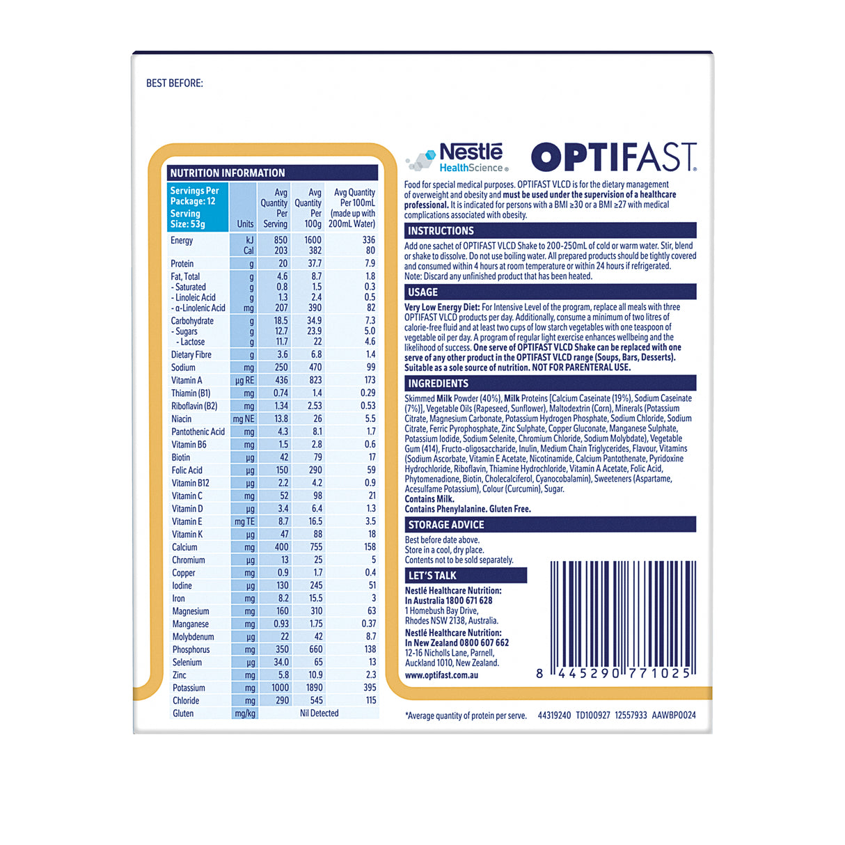 Optifast VLCD Shake Vanilla 12x53g