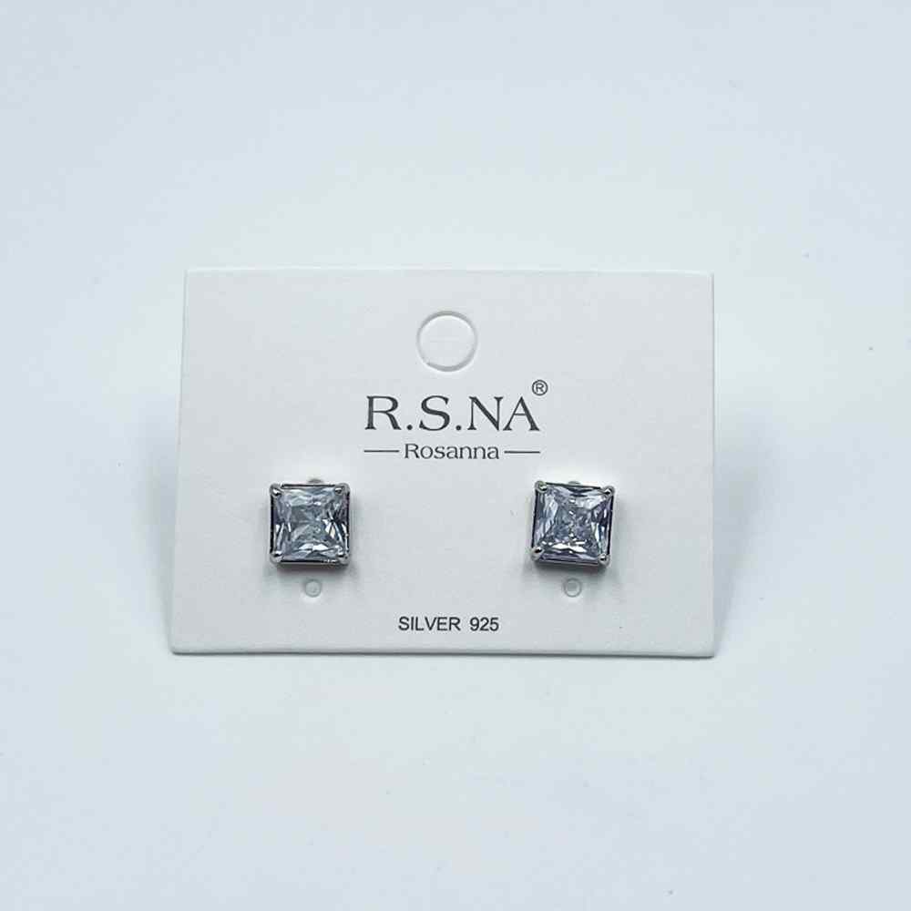 Rosanna Earrings Square Classic Diamante Stud Silver