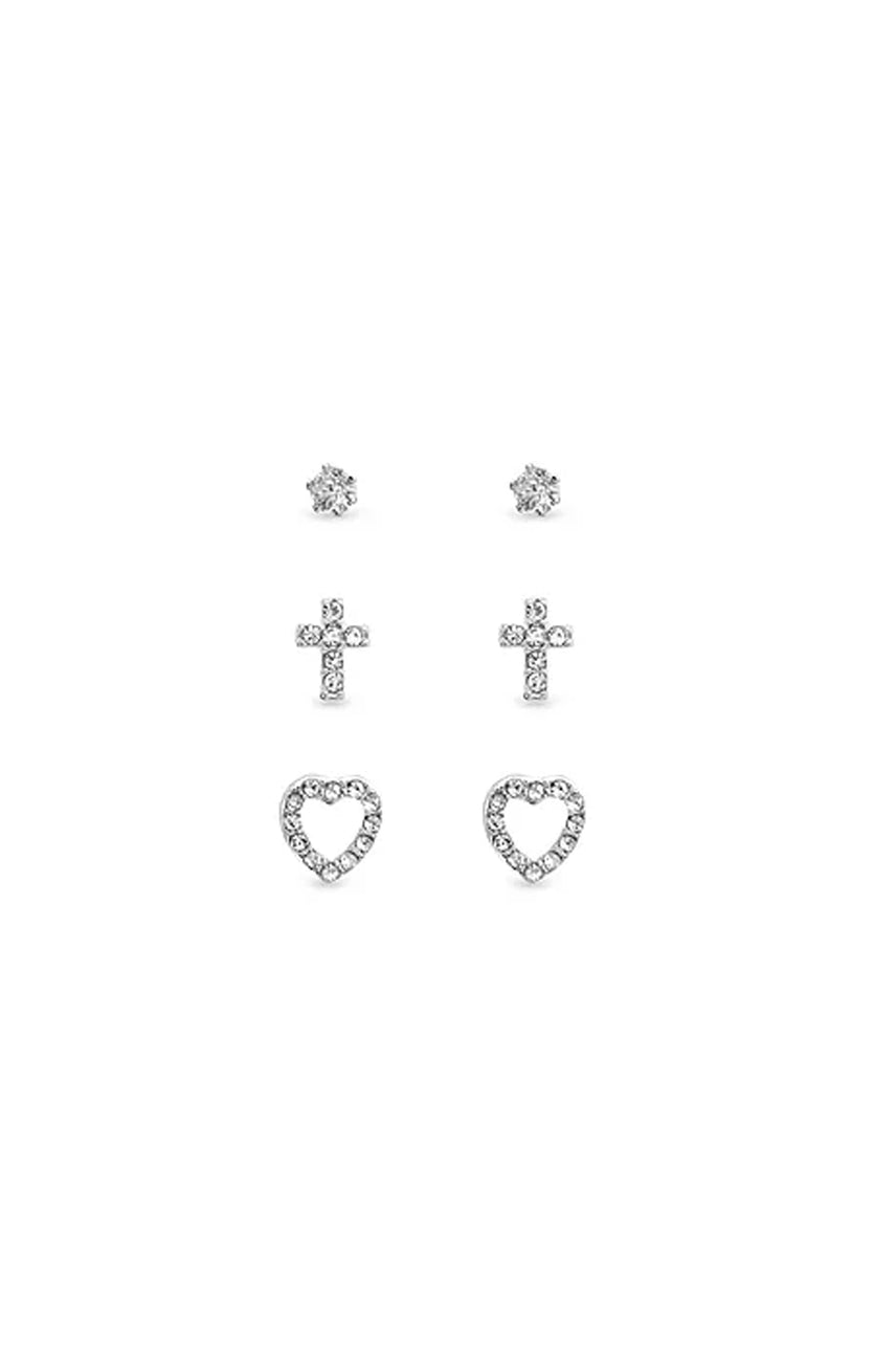 EarSense Trio Cubic Zirconia, Cross and Heart Trio
