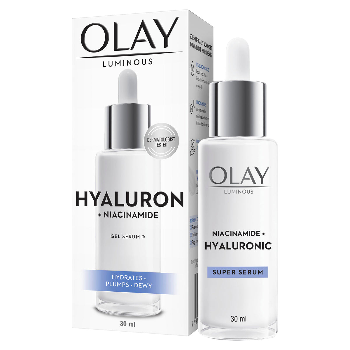 OLAY LUMINOUS HYALURON+ NIACINAMIDE GEL SERUM 30ML.