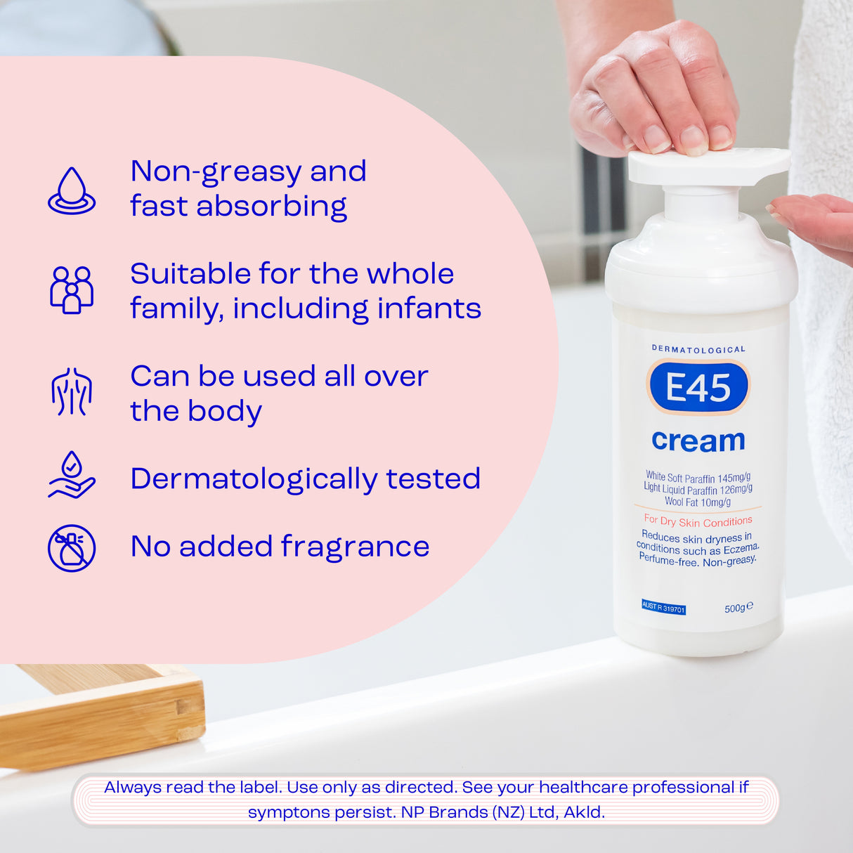 E45 Moisturising Cream for Dry Skin and Eczema (Pump format)