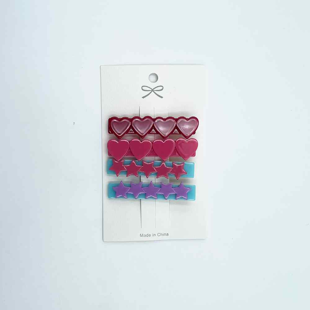 Hair Clips 4PacK Pink Hearts/Stars