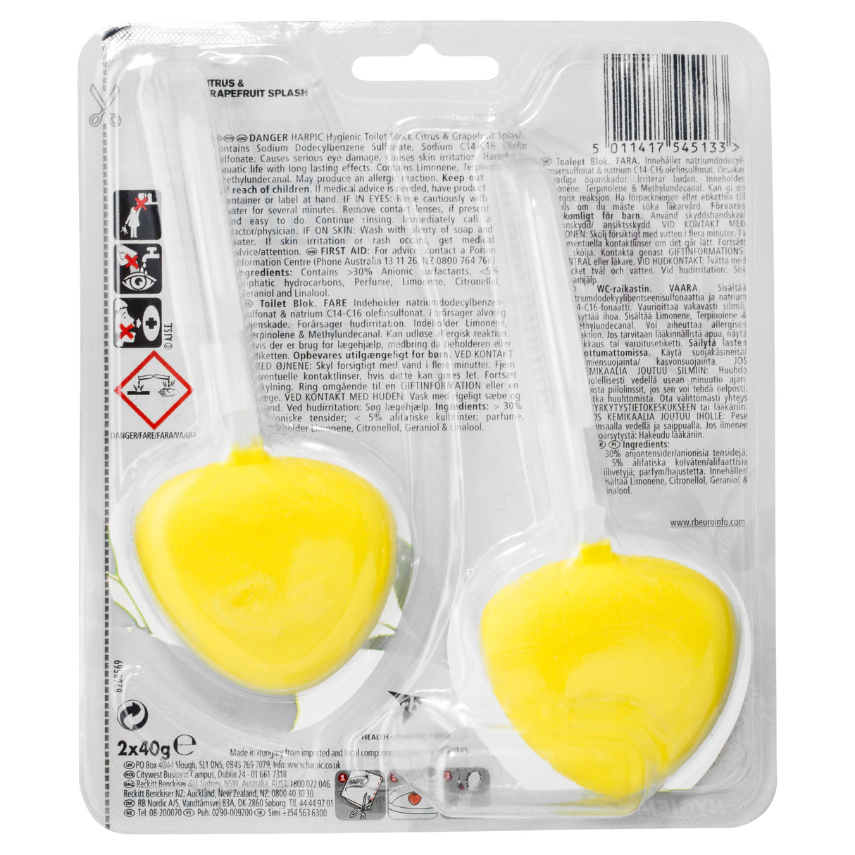 Harpic Hygienic Toilet Block Citrus & Grapefruit Splash 40g