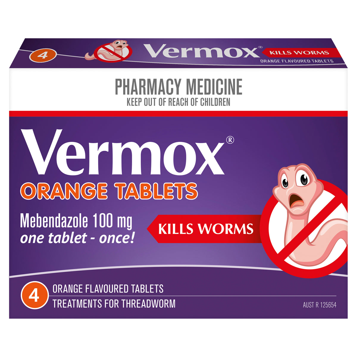 Vermox Worming Treatment Orange 4 Tablets
