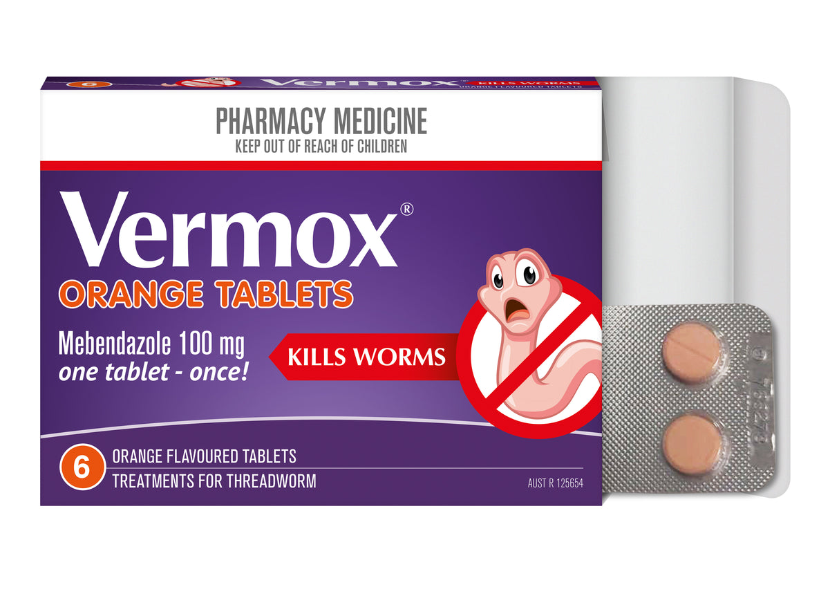Vermox Worming Treatment Orange 6 Tablets