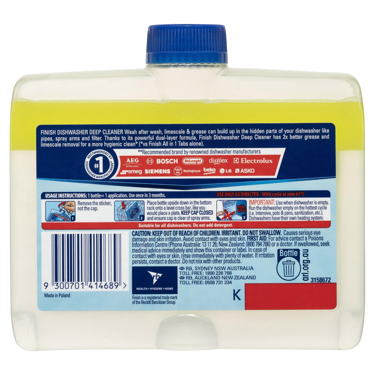 Finish Dishwasher Cleaner Lemon 250ml NZ - Bargain Chemist