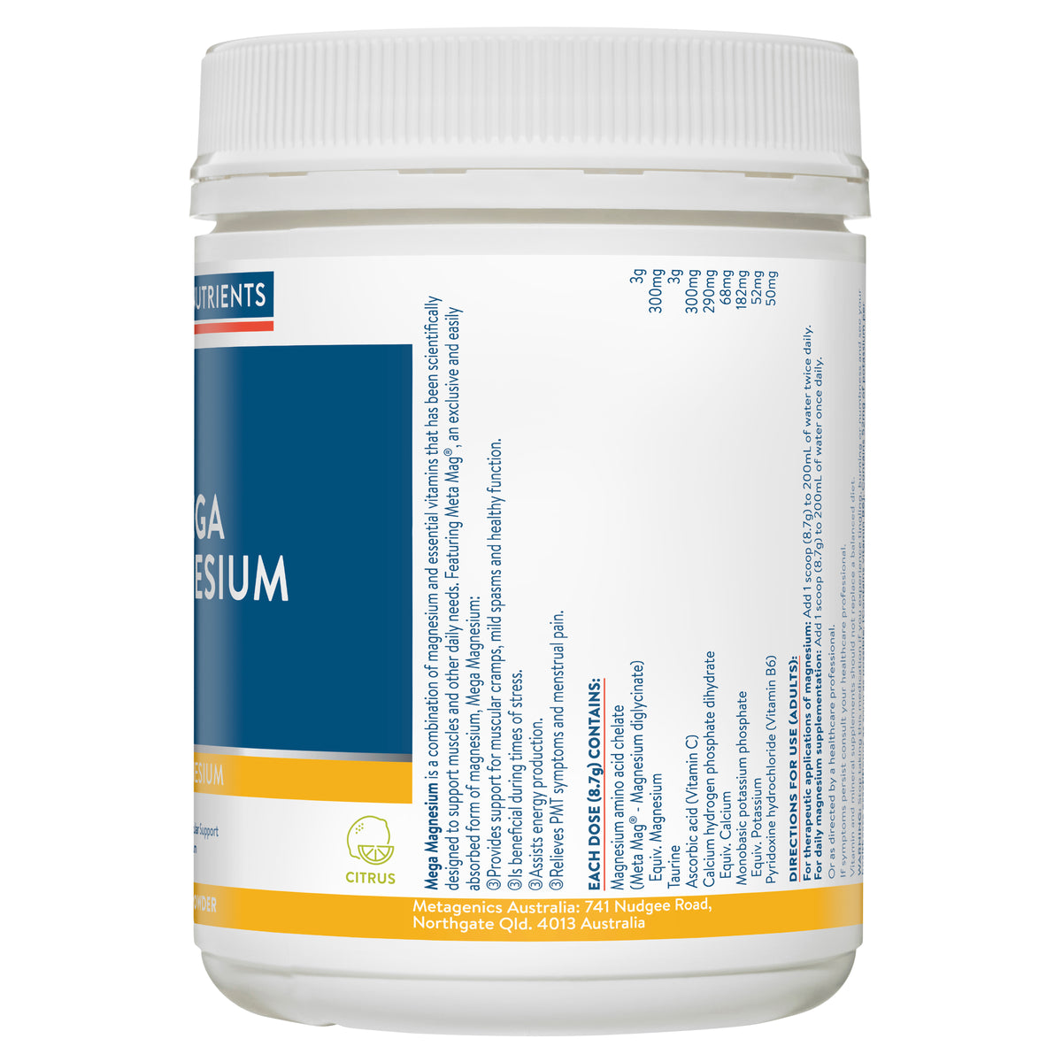 Ethical Nutrients Mega Magnesium Powder - Citrus Flavour 450g