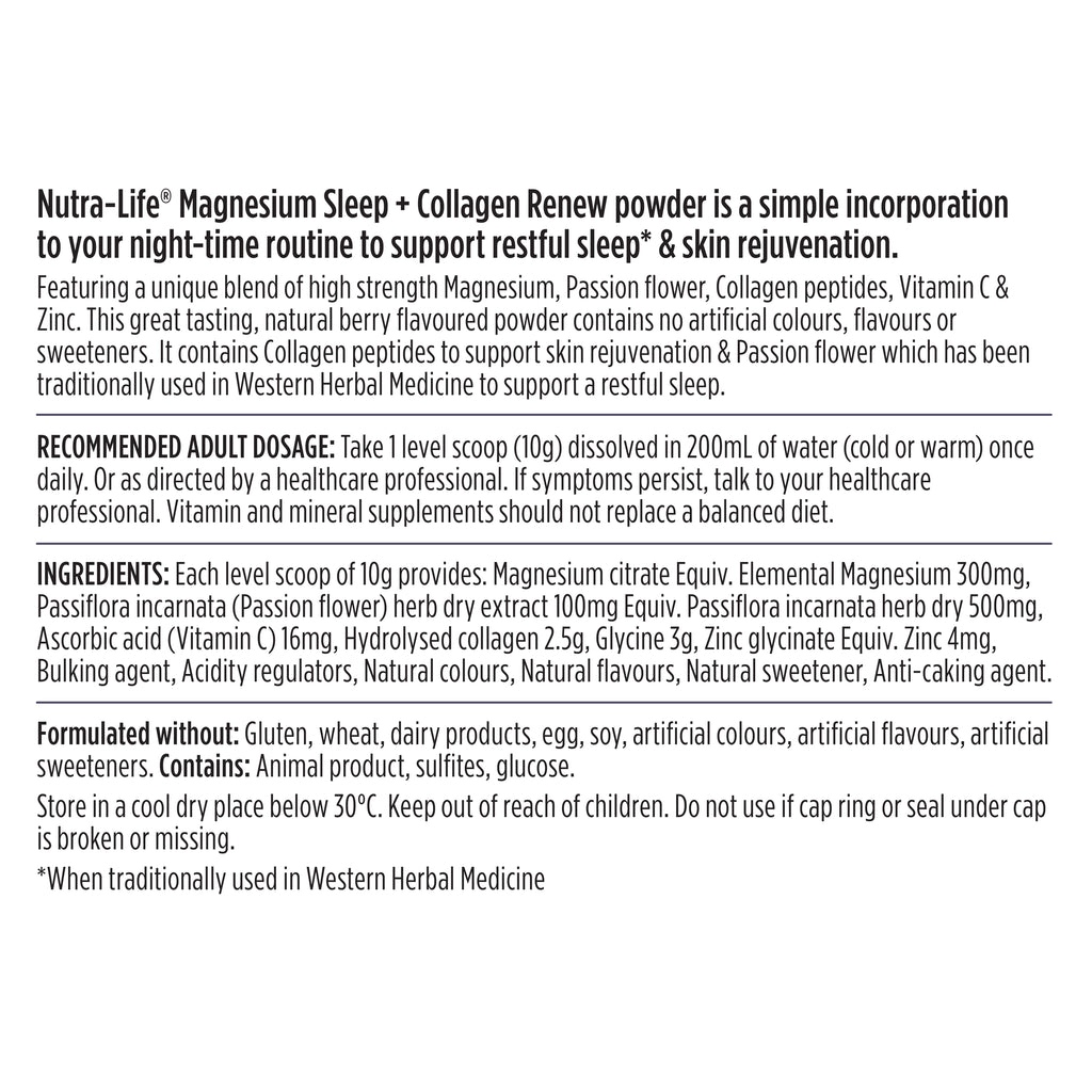 Nutralife Magnesium Sleep and Collagen Renew 250g