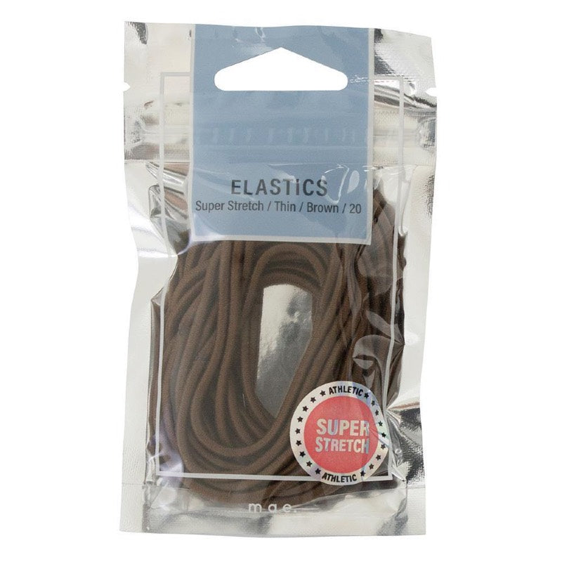 Mae. Elastics Thin Super Stretch Brown 20 Pack