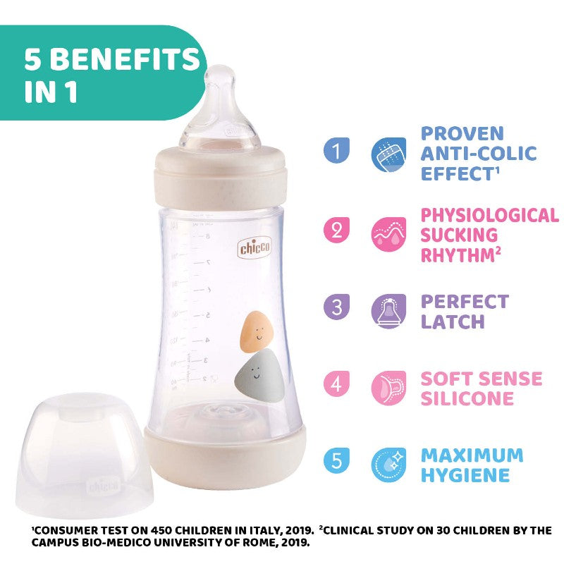 Chicco Perfect 5 Bottle 240ml 2M+ Medium Flow Neutral