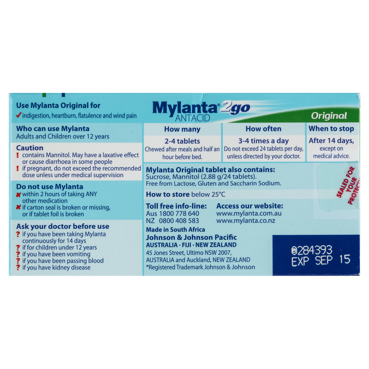 Mylanta 2Go Antacid Original 24 Tablets