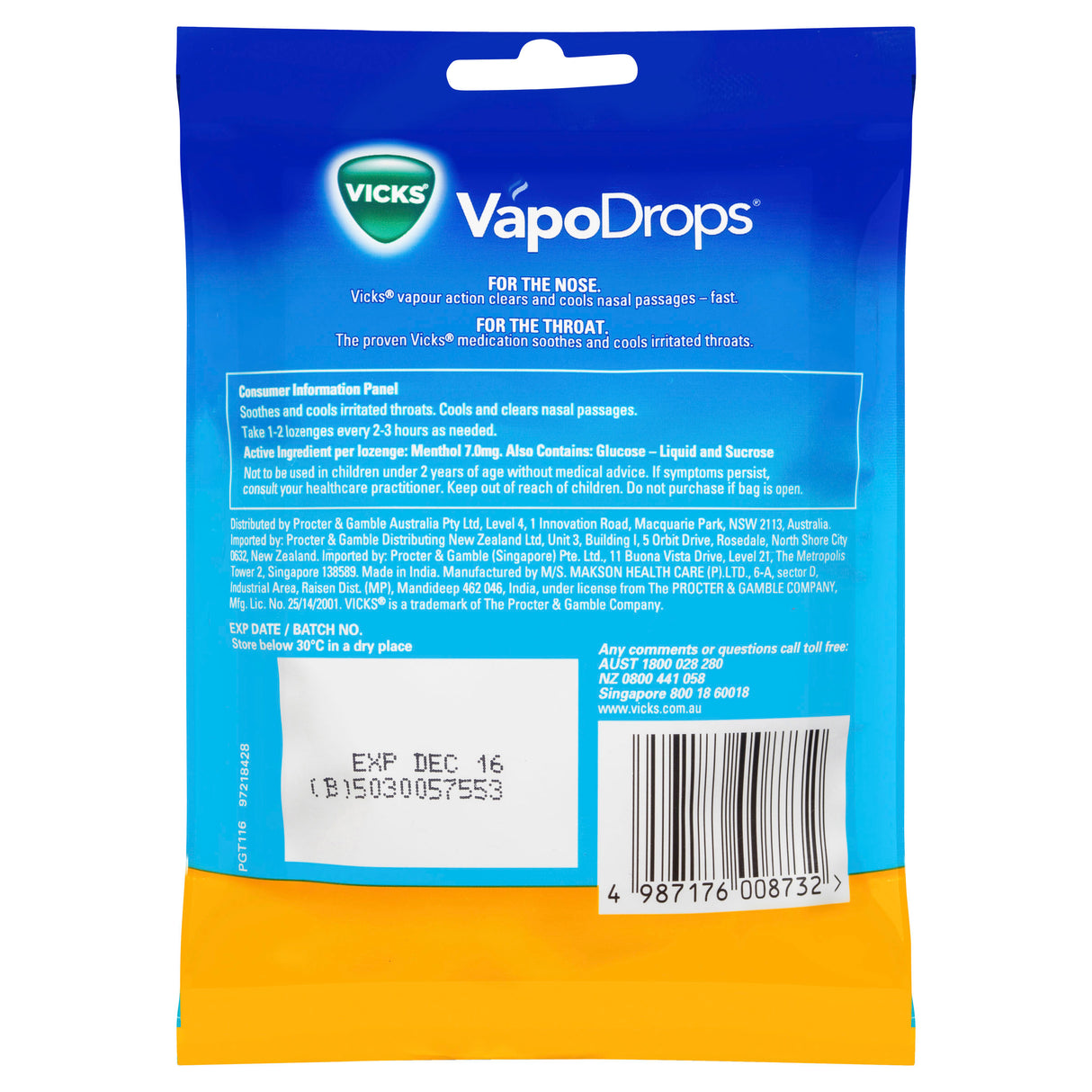 VICKS Vapodrops Butter Menthol Throat Lozenges 24 Pack