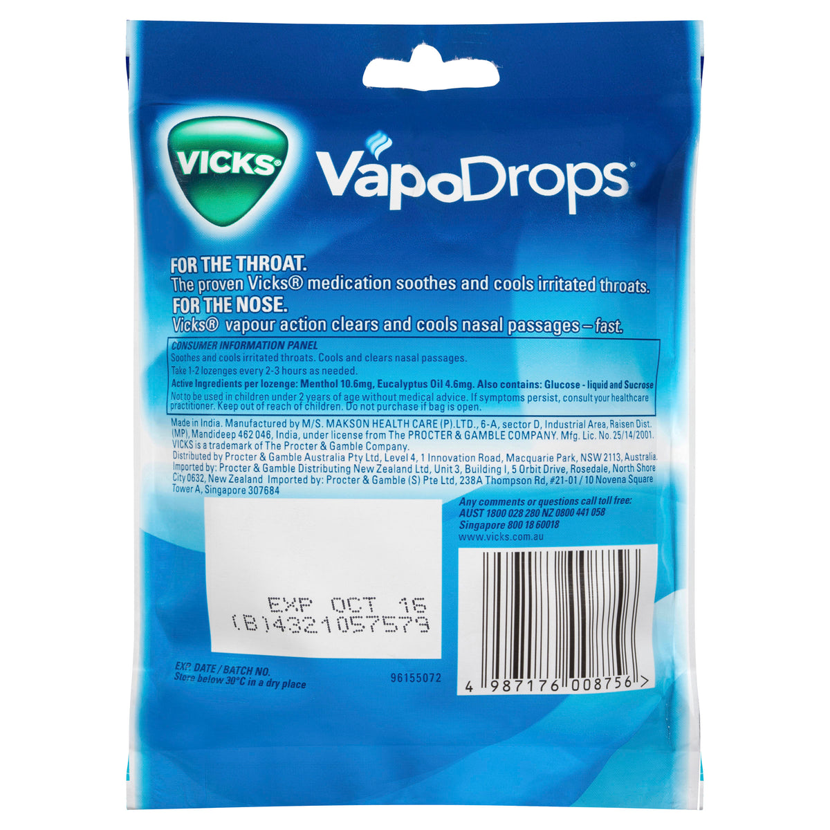 Vicks VapoDrops Original Menthol Throat Lozenges 24 Pack