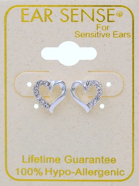 EarSense CH244 Silver Crystal Heart Stud