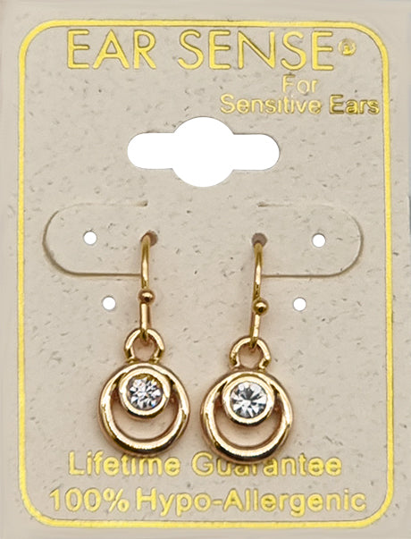 EarSense F407 Gold Open Circle with Crystal French Hook