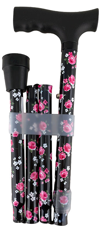 Surgical Basics Walking Stick Folding Adjustable Rose Design 72-85cm