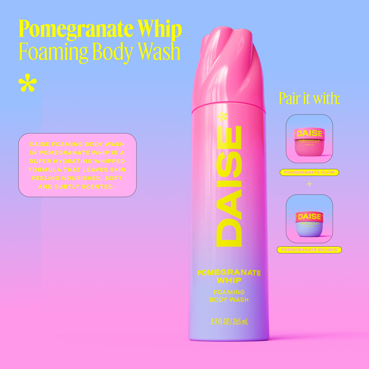 DAISE Foaming Body Wash in Pomegranate Whip, 8.8 oz/ 250 g / 265 mL