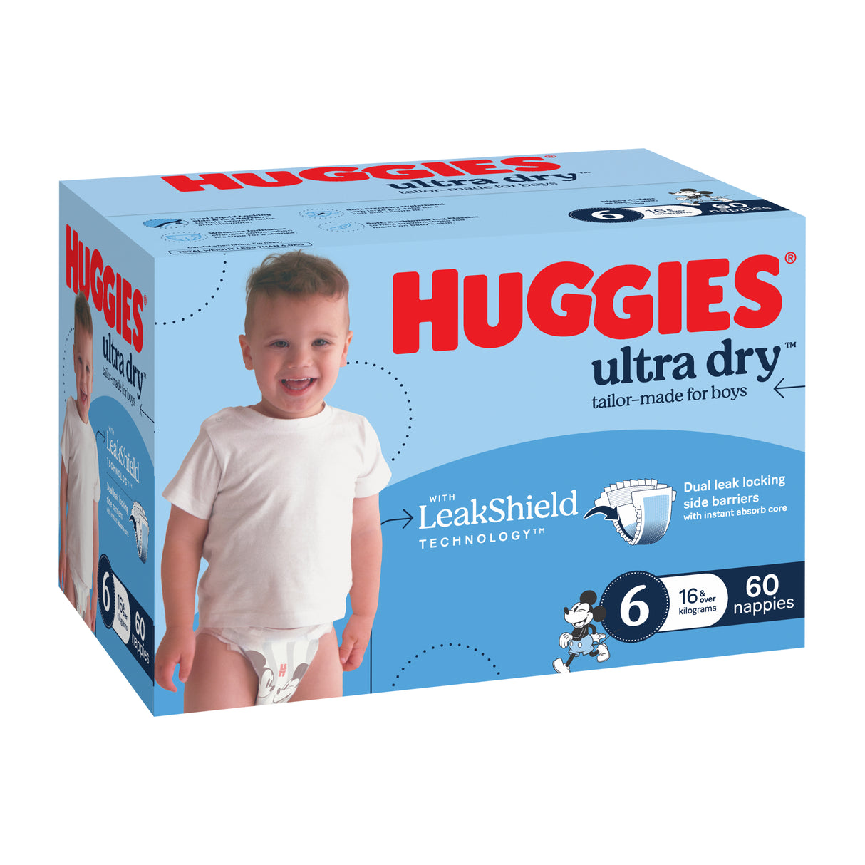 Huggies Ultra Dry Nappies Boys Size 6 (16+kg) 60 Pack