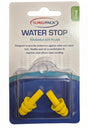 Yellow ear plugs in a clear plastic case on a beige and blue packaging background with 'Surgipack' branding.