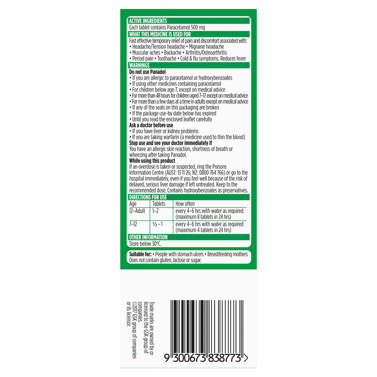 Panadol with Optizorb for Pain Relief, Paracetamol - 500mg 20 Caplets
