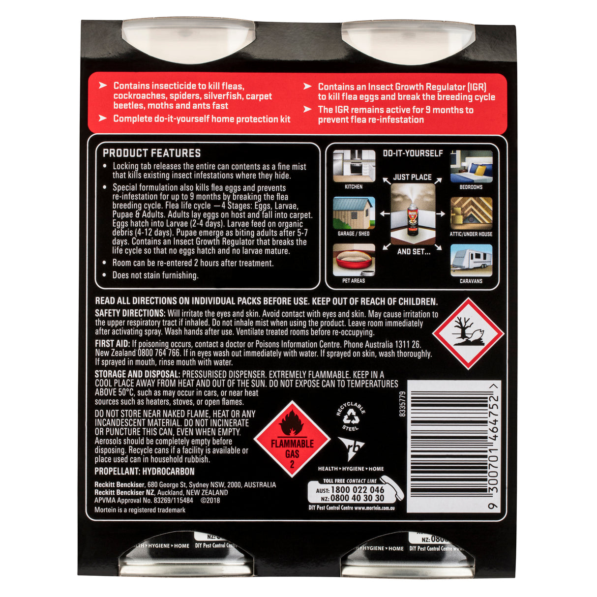 Mortein PowerGard Flea & Crawling Insect Control Bomb 2x150g