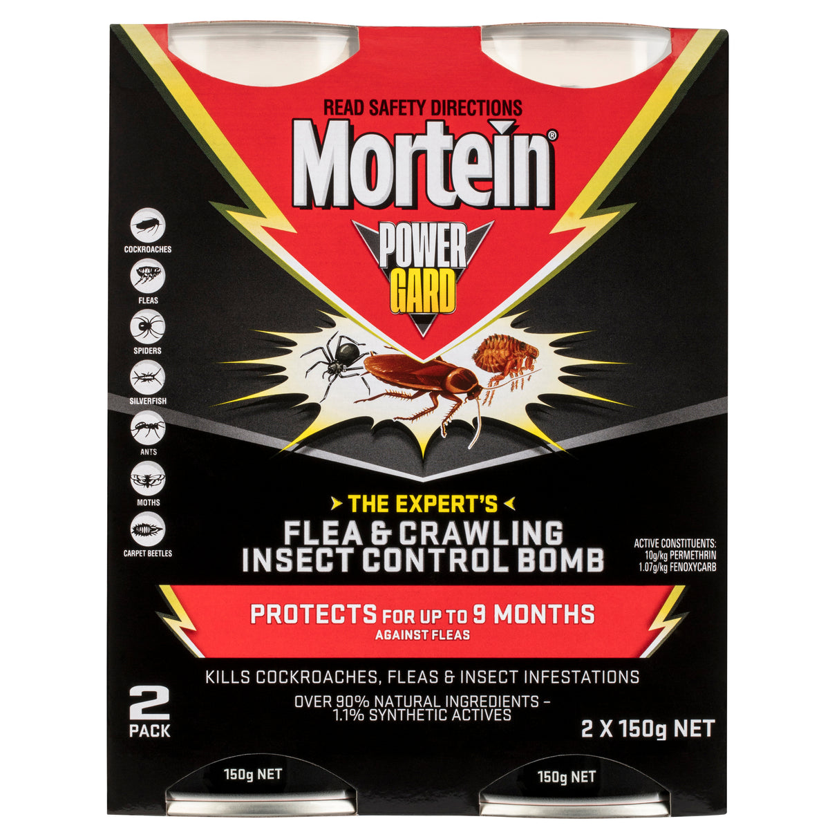 Mortein PowerGard Flea & Crawling Insect Control Bomb 2x150g