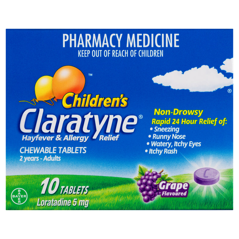 Children's Claratyne Allergy & Hayfever Relief Antihistamine Grape Flavoured Chewable Tablets 10 pack