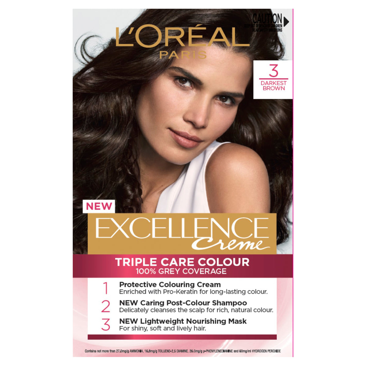 L'Oréal Paris Excellence Crème Permanent Hair Colour - 3 Darkest Brown