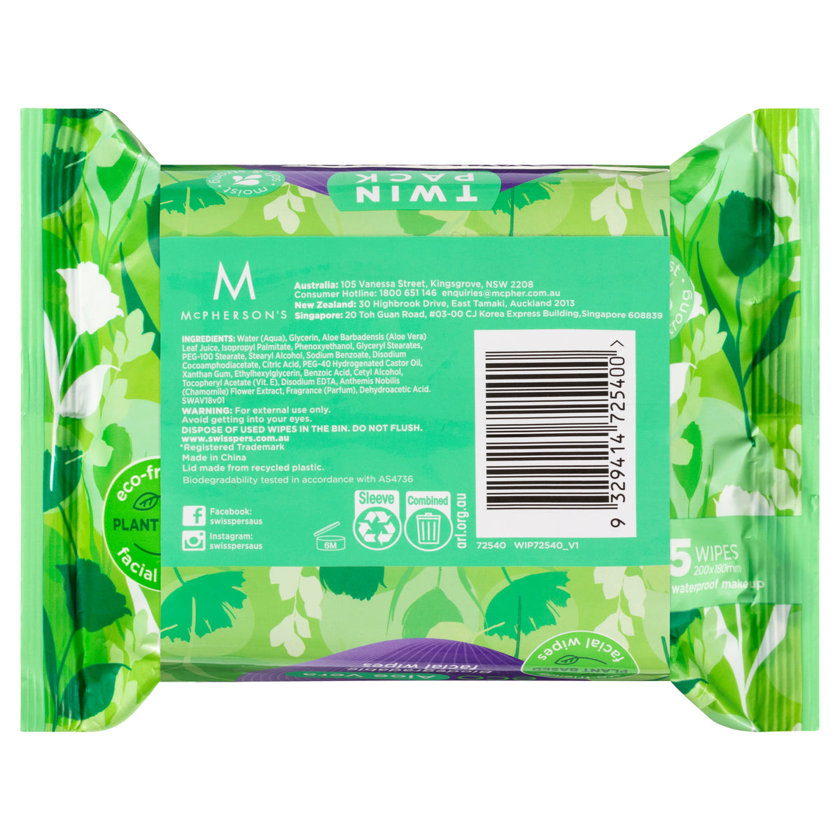 SWISSPERS Eco Aloe Fac Wipes 25x2pk