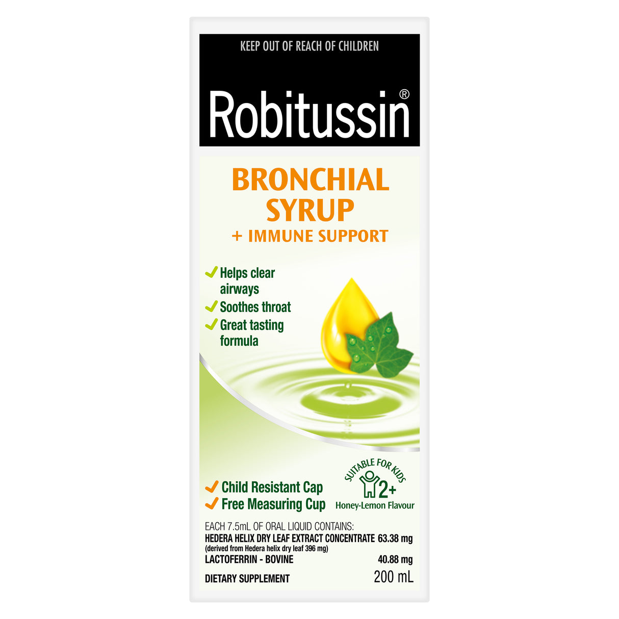 Robitussin Bronchial Syrup + Immune Support Honey-Lemon 200mL