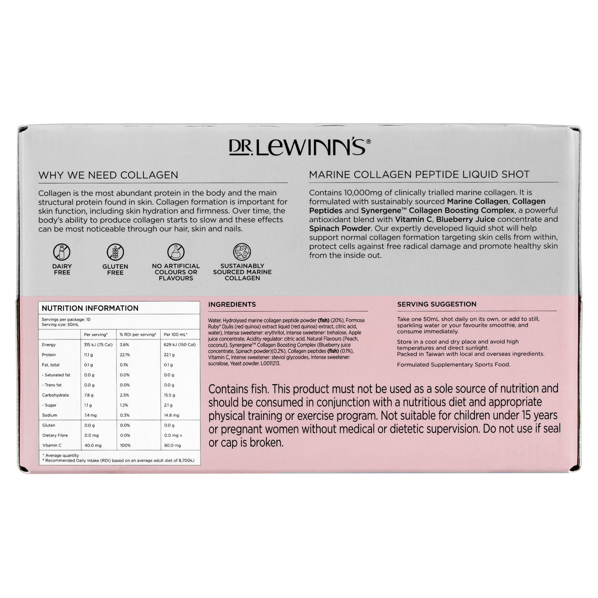 Dr. LeWinn's Marine Collagen Peptide+ Inner Beauty Collagen Supplement - 10 x 50mL