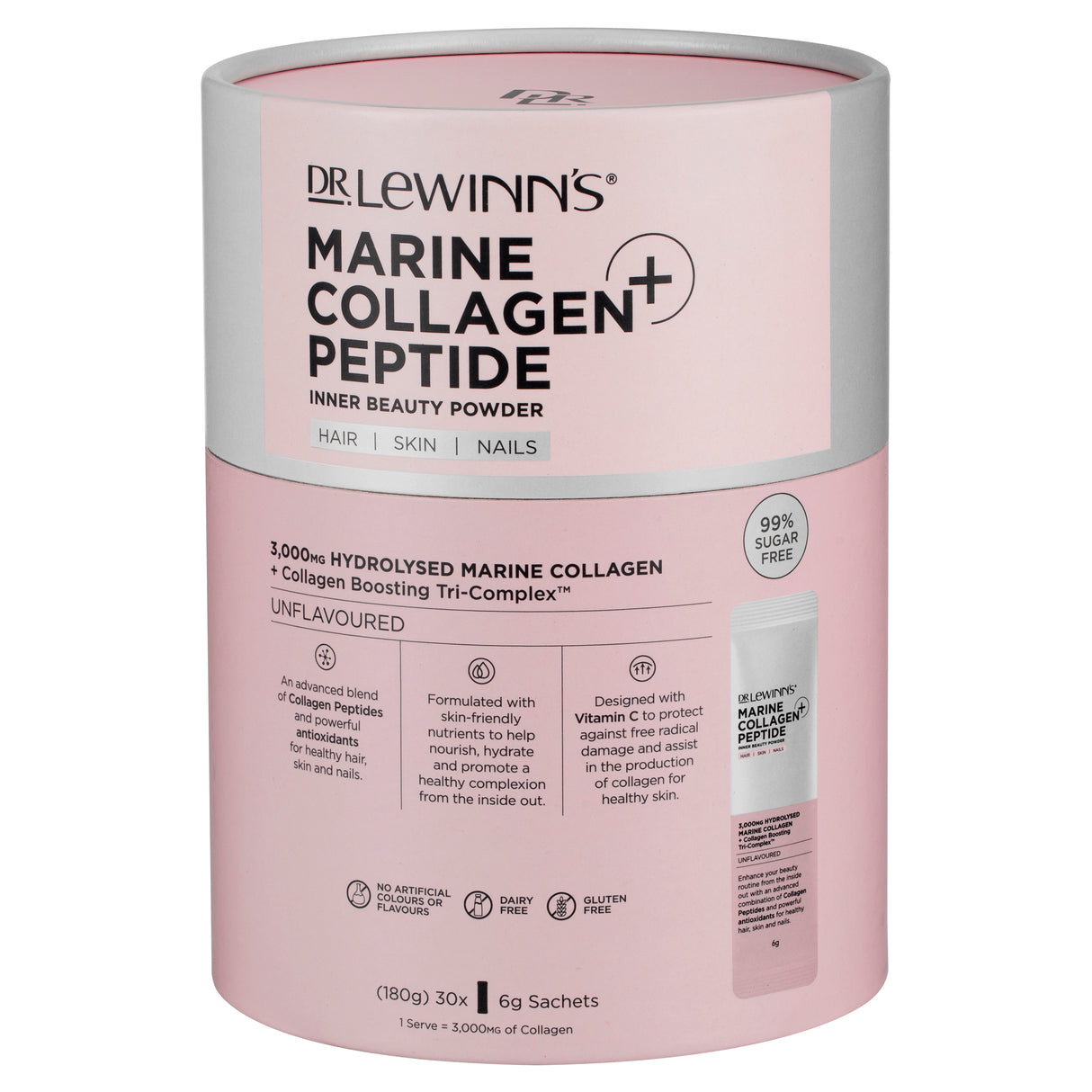 Dr Lewinn's Marine Collagen+ Peptide Inner Beauty Powder 30x6g Sachets