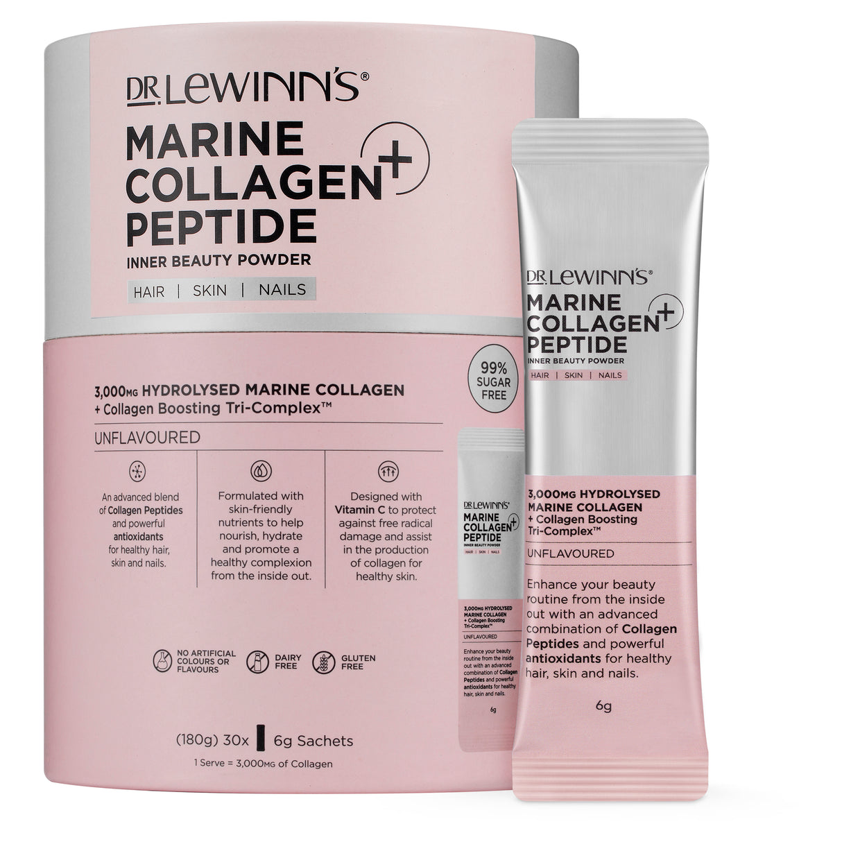 Dr Lewinn's Marine Collagen+ Peptide Inner Beauty Powder 30x6g Sachets