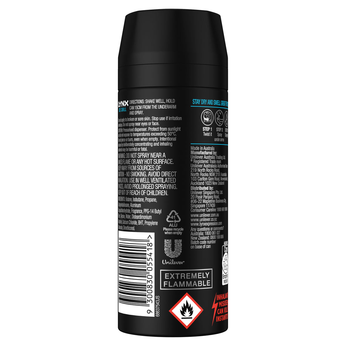 Lynx Antiperspirant Body Spray Ice Chill (72 hr anti sweat) 165ml