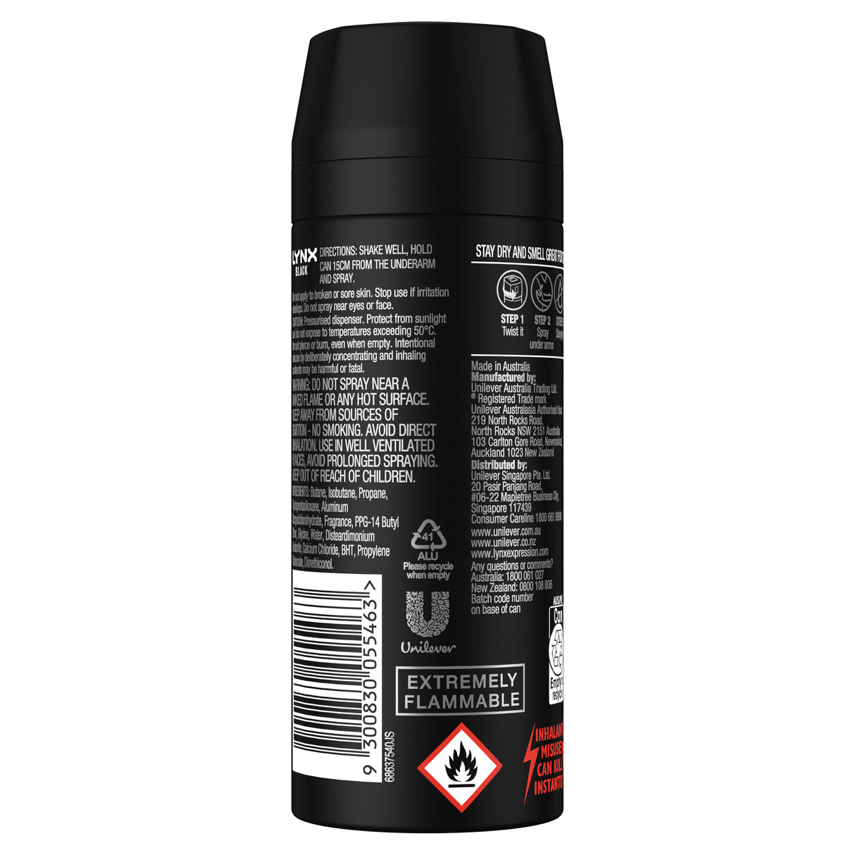 Lynx Antiperspirant Body Spray Black 165ml