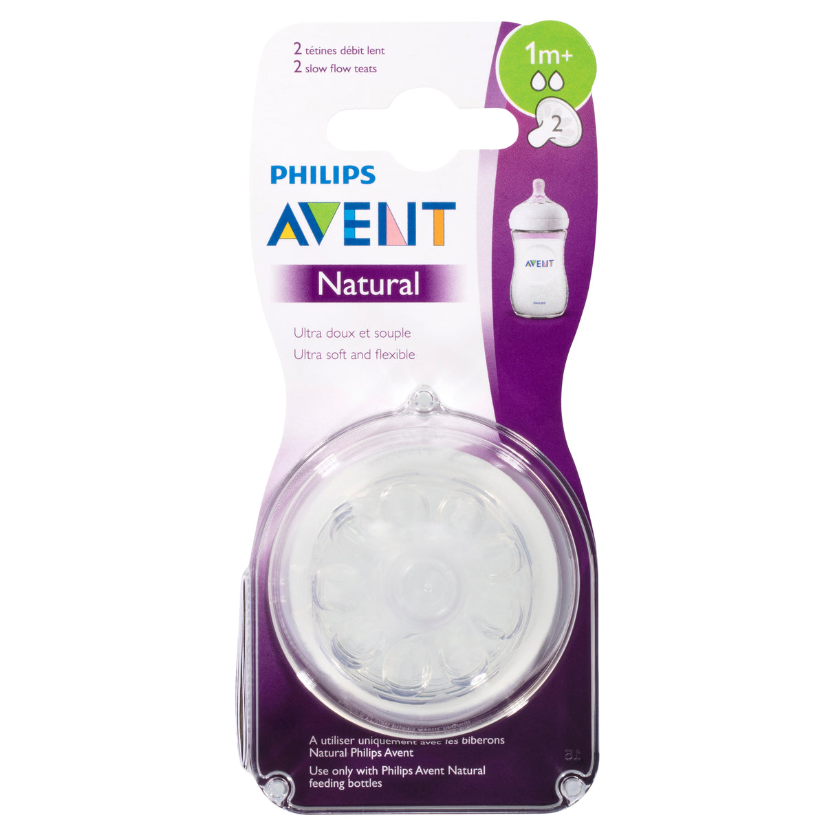 Avent Natural Teat Slow Flow 1m+ 2 Pack