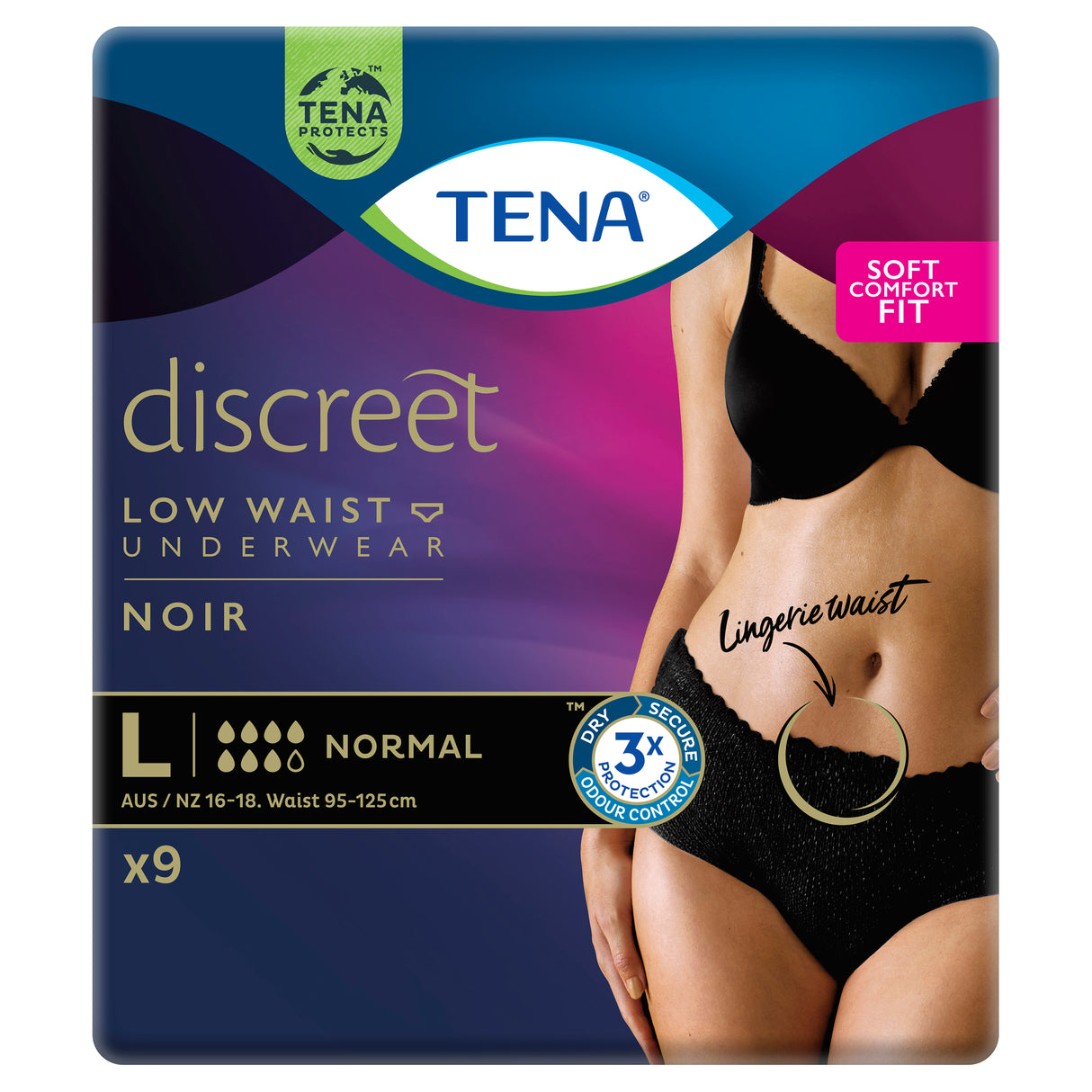 TENA Women's Pants Low Waist Noir Large 9